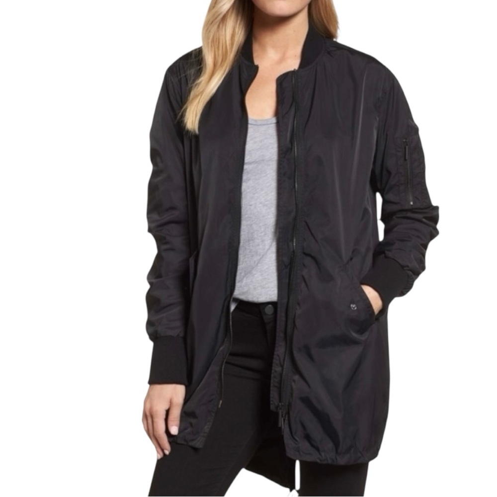 Kenneth Cole Jacket Black Nylon Jacket Zip Front Long Length Lightweight